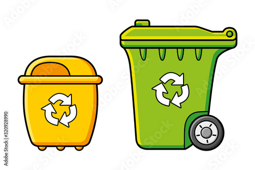 Recycling wheelie trash bins or dumpsters isolated