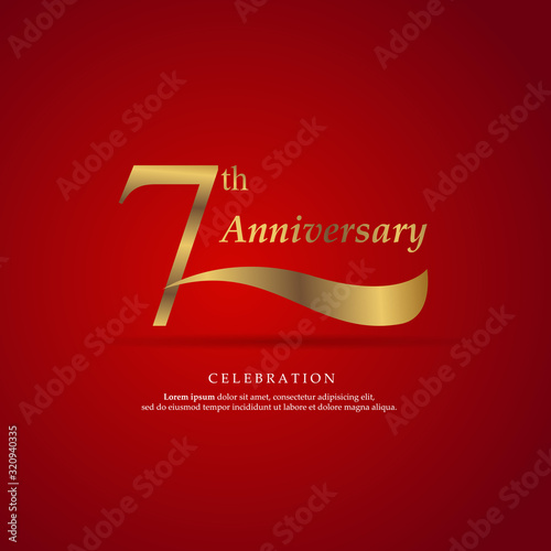 7th anniversary logo text decorative. With red background. Ready to use. Vector Illustration EPS 10