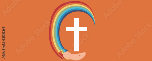 1. heilige Kommunion - Regenbogenset blau - Jesus segne dich Kreuz weiß