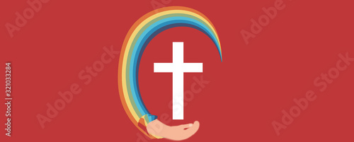 1. heilige Kommunion - Regenbogenset blau - Jesus segne dich Symobol rot