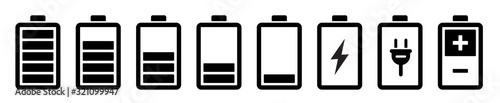 Battery icons set. Battery charging charge indicator icon. level battery energy. Alkaline battery capacity charge icon. Flat style - stock vector.