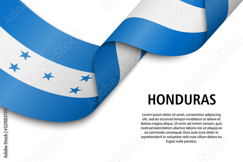 Waving ribbon or banner with flag honduras