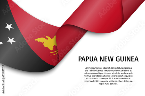 Waving ribbon or banner with flag papua new guinea