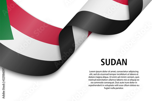 Waving ribbon or banner with flag Sudan