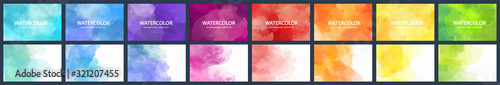 Bundle set of vector colorful watercolor backgrounds for business card or flyer template