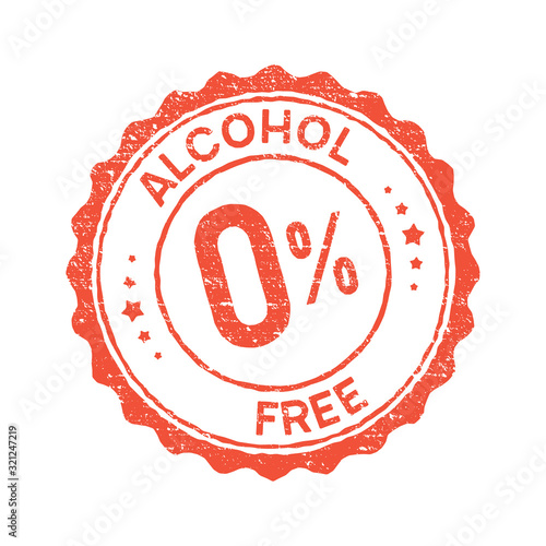 Non alcoholic round vintage icon stamp. Zero alcohol sign seal. Alcohol free emblem mark label
