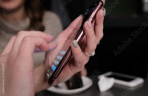Close up of woman hands writing text message