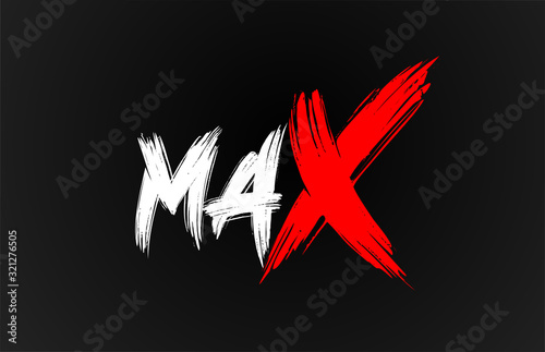 red white black max grunge brush stroke word text for typography logo design