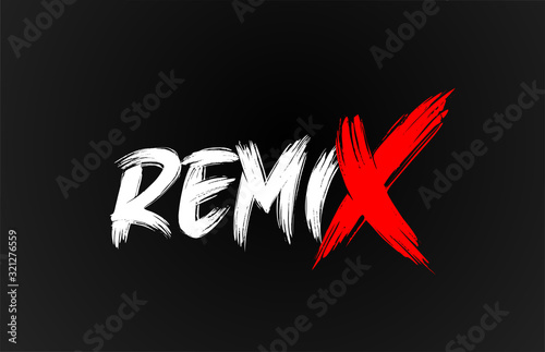 red white black remix grunge brush stroke word text for typography logo design