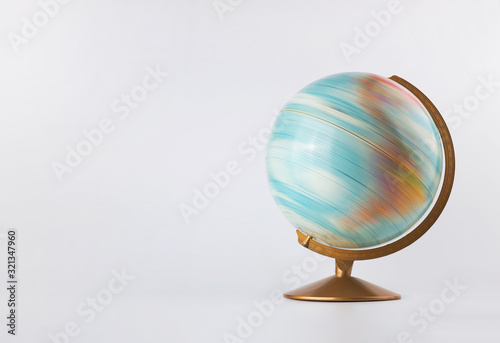 Spinning globe model in motion isolated on white background
