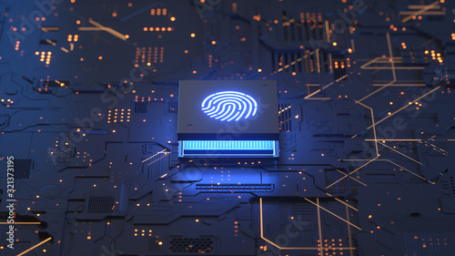 integrated circuit,authentication online, Fingerprint login authorization and cyber security concept. 3d rendering,conceptual image.