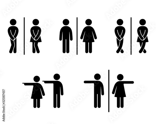 Set of WC sign Icon Vector Illustration on the white background. Vector man & woman icons. Funny toilet symbol 