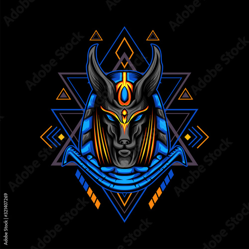 Blue Anubis with Geometry Ornament