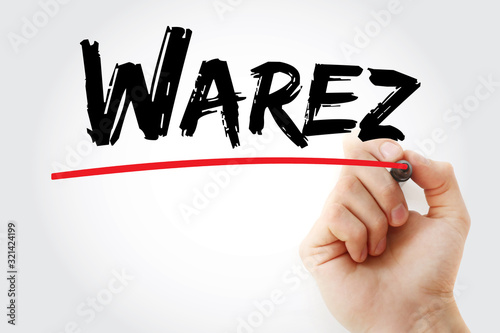 Warez text with marker, internet concept background