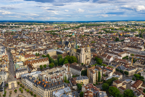 Lovely aerial townscape view of historical Dijon city, France