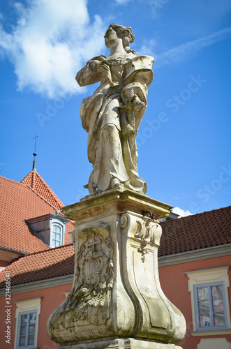 Baroque statue of St. Catherine from 1756 in Lidzbark Warmiński, Warmian-Masurian Voivodeship, Poland.