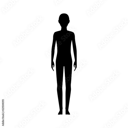 Front view human body silhouette of a teenager. Gender neutral person.