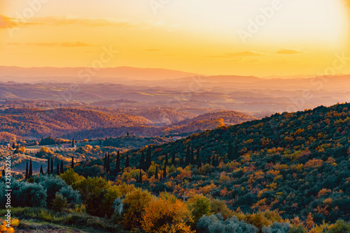 panorama of the autumn woods in Tuscany