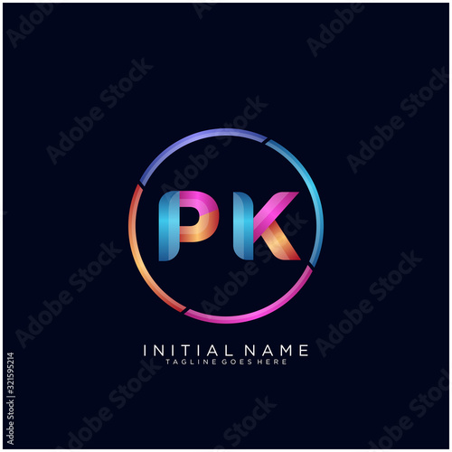 Initial letter PK curve rounded logo, gradient vibrant colorful glossy colors on black background