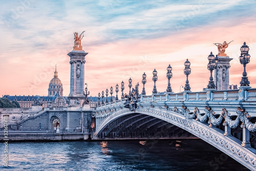 Alexandre III bridge in Paris at sunset