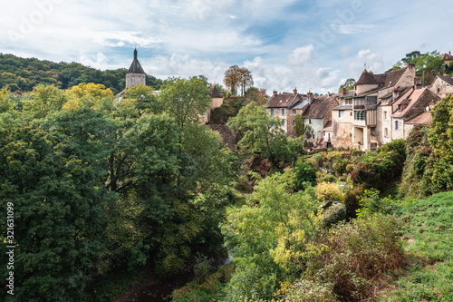 View of terraced houses of the medieval village of Gargilesse-Dampierre, Indre, France