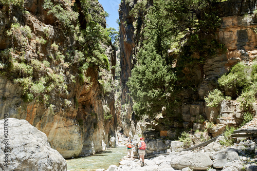 Samaria Gorge hiking path on island of Crete, Greece.