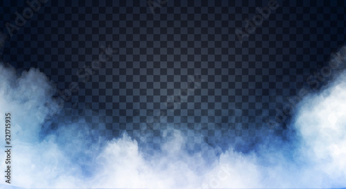 Blue-gray fog or smoke on dark copy space background. Vector illustration