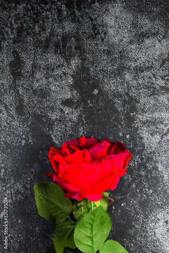 Big red rose on a grunge grey background