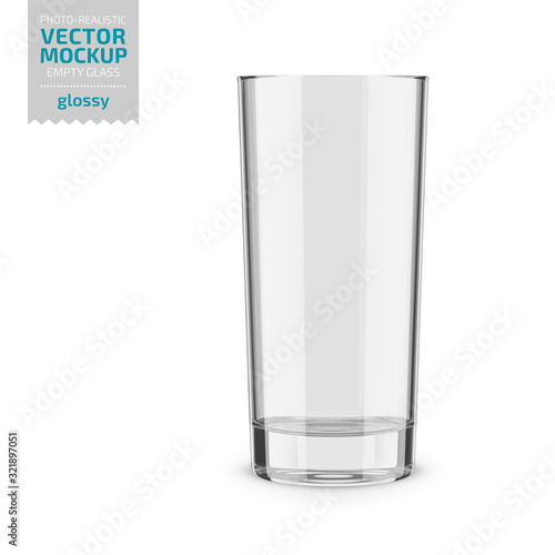 Clear empty drinking glass vector mockup.