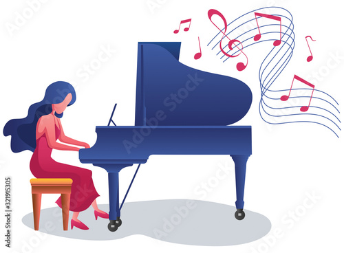 Piano Girl on White