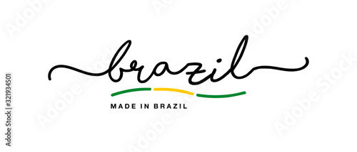 Made in Brazil handwritten calligraphic lettering logo sticker flag ribbon banner