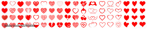 Set of hearts icon, heart drawn hand - stock vector