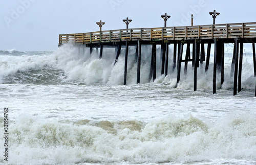 Huge Waves From Hurricane Florence Crashing on Pier in the Outer Banks of NC