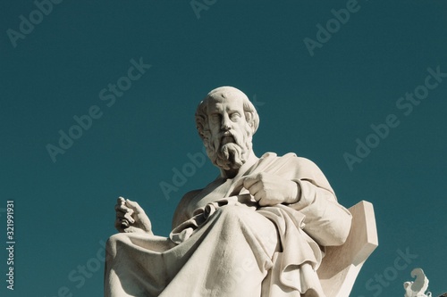 Statue of the ancient Greek philosopher Plato in Athens, Greece. 