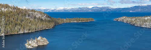 The Lake Tahoe in Nevada and California, panorama of the Emerald Bay in winter