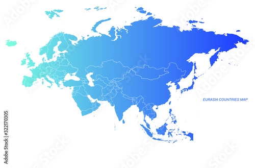 eurasia countries map. vector of eurasia map. europe and asia continente map.