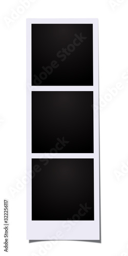 Triple photo vector template. Three blank frames photo booth images isolated on white background.