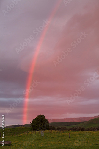Rainbow and sunset at Tongariro National Park New Zealand