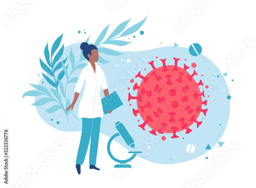 A microbiologist or virologist examines the virus. Laboratory bacteriological analysis