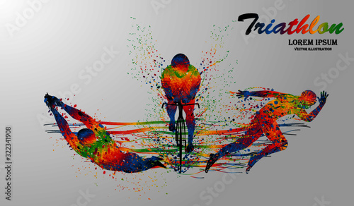 Visual drawing swimming, cycling and runner sport at fast of speed in triathlon game, colorful beautiful design style on white background for vector illustration, exercise sport concept