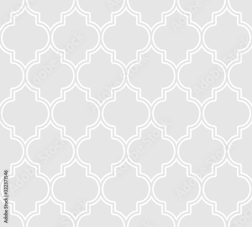 Grey and white seamless pattern. Abstract geometric pattern in arabic style. Simple vector seamless design for background, paper, textile, wallpaper. Traditional ornament. Double line