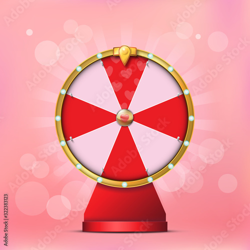 Valentine Spinning Fortune Wheel in realistic style on Bokeh Background