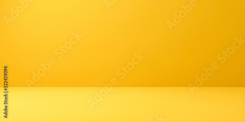 Blank yellow display on vivid summer background with minimal style. Blank stand for showing product. 3D rendering.