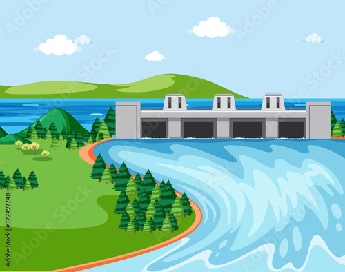 Diagram showing dam and river