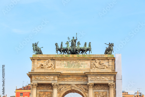 Milan, Italy. Arch of Peace (Italian: Arco della Pace) - one of the main neoclassical monuments of Milan. Construction was completed by 1838