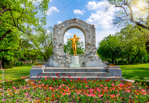 Monument to famous composer Johann Strauss in Stadtpark in spring, Vienna, Austria