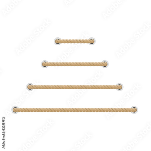 Ropes different length with holes. Straight brown rope out from hole. Vector illustration in flat style. EPS 10.