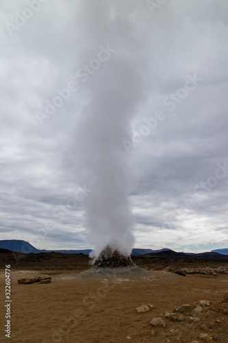 Steaming fumarole, solfatara in Hveraroend, also Hverir or Namaskard, geothermal area, North Iceland, Iceland