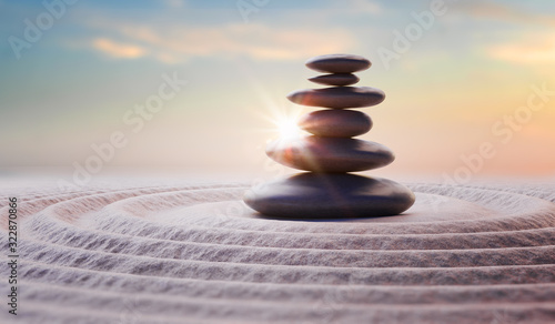 Zen-like balanced stones in stack. Harmony and meditation concep