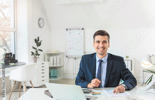 Male bank manager working in office